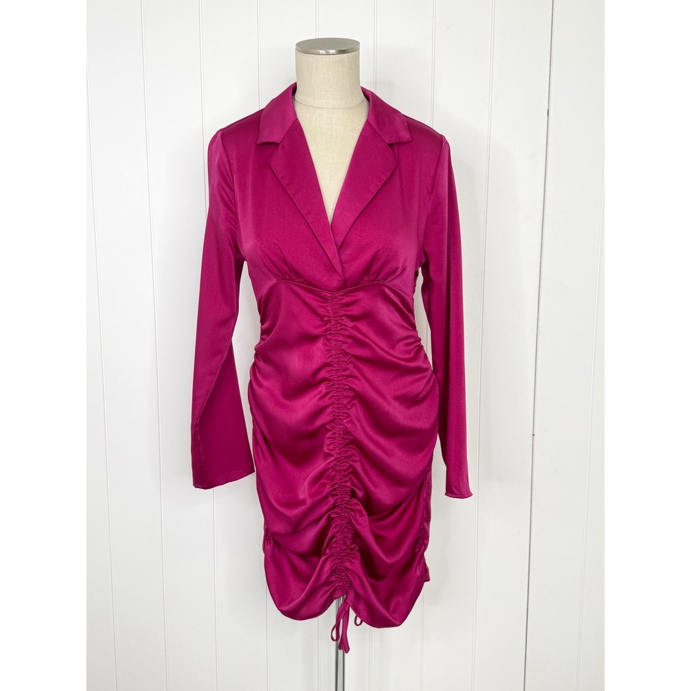 Lush Orchid Magenta Ruched Satin Mini Blazer Dress Women Size S Pink Party